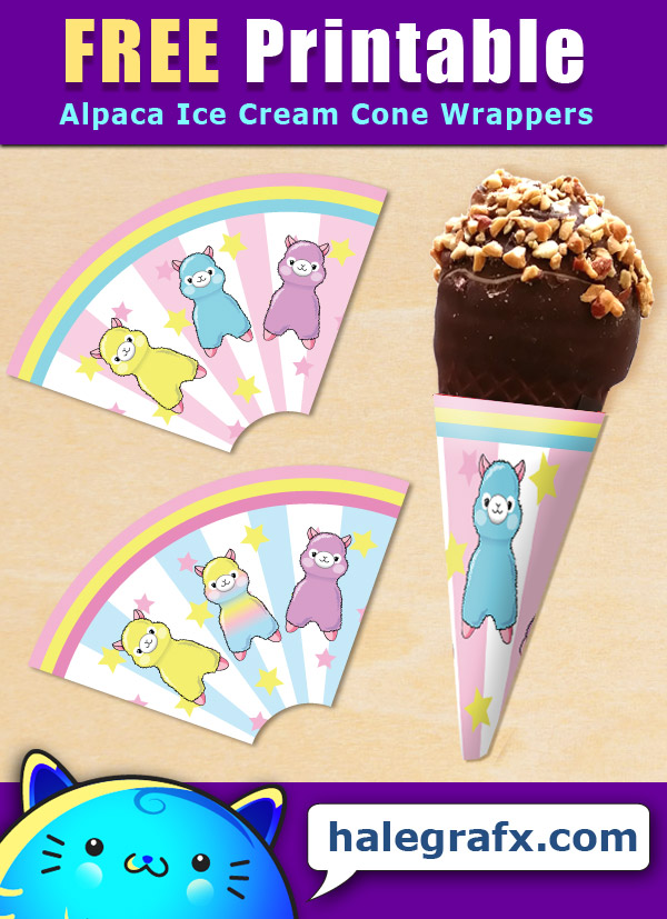 FREE Printable Alpaca Ice Cream Cone Wrappers FREE Printable Alpaca Ice Cream Cone Wrappers