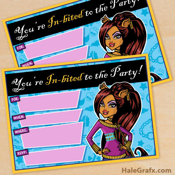 FREE Printable Monster High Clawdeen Wolf Birthday Invitation FREE Printable Monster High Clawdeen Wolf Birthday Invitation