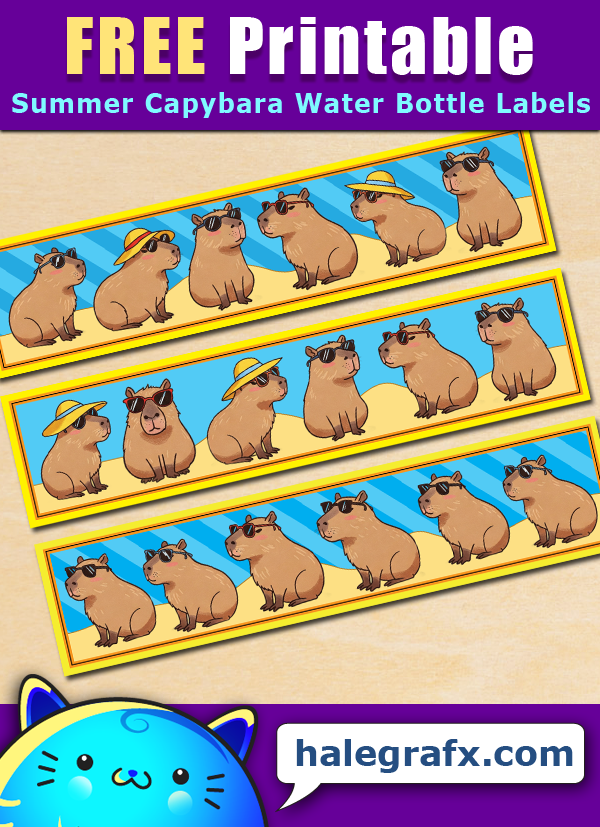 Free Printable Summer Capybara Themed Water Bottle Labels Free Printable Summer Capybara Themed Water Bottle Labels